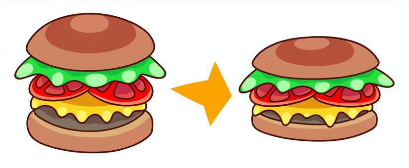 潰れたハンバーガー ハンバーガー,食べ物,おやつ,ジャンクフード,比較,潰れる,ぺちゃんこ,洋食,野菜,肉のイラスト素材