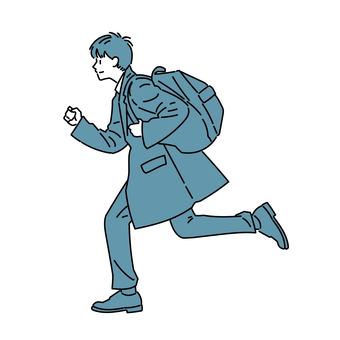 走るコートを着た男子生徒 男性,学生,制服,生徒,学生服,コート,ジャケット,走る,通学,登校のイラスト素材