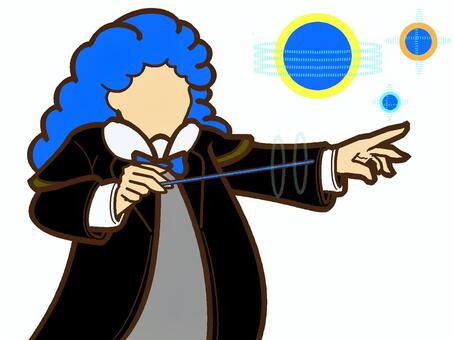 自在に魔法を操る魔法使い『青』 魔法使い,魔力,魔法,エフェクト,モチーフ,杖,構える,持つ,ポーズ,上半身のイラスト素材