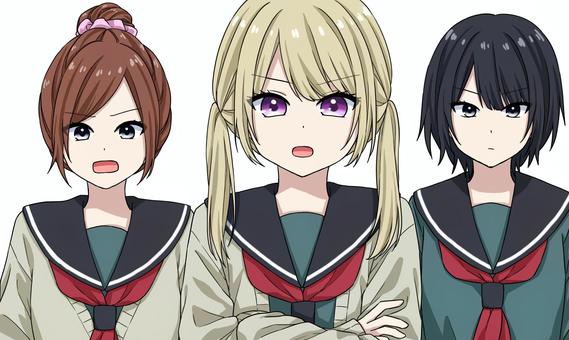 女の子 人物,女の子,キャラクター,制服,セーラー服,かわいい,アニメ絵,萌え系,綺麗,背景透過のイラスト素材