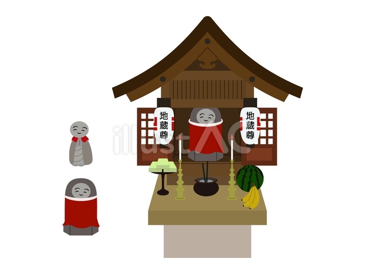 地蔵堂と地蔵セット（主線なし） 地蔵盆,地蔵,地蔵堂のイラスト素材