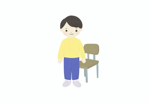 起立（短髪） 子供,立つ,起立,かわいい,学校,女の子,男の子,シンプル,やさしい,椅子のイラスト素材