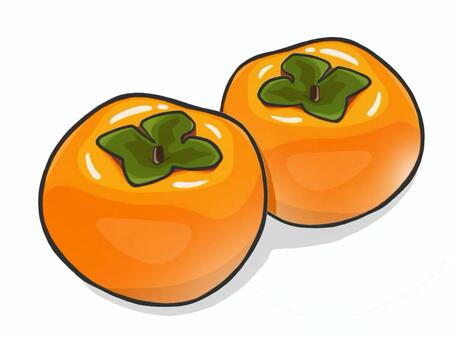 果物の柿(かき)のイラスト(アイコン) 果物,柿,秋,かき,甘い,手描き,美味しい,食べ物,フルーツ,デザートのイラスト素材