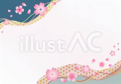 桜 桜吹雪 ポストカード 背景 青緑系