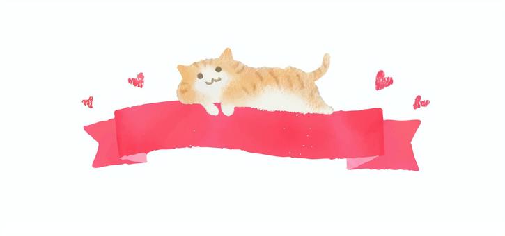 Cute ribbon frame and brown tabby cat, JPG, PNG and AI Cute ribbon frame and brown tabby cat, tiny, frame, watercolor, JPG, PNG and AI
