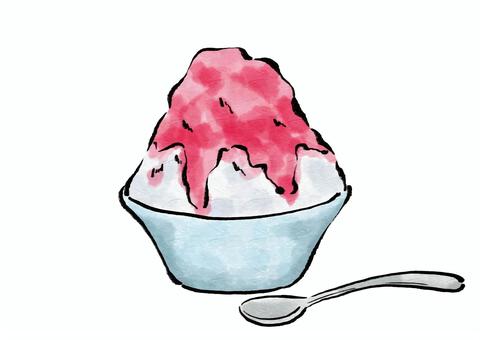 Strawberry flavored shaved ice with spoon, , JPG, PNG and AI