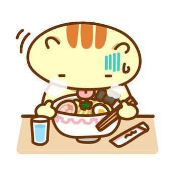 猫舌なネコとラーメン 猫舌,ネコ,食事,ラーメン,熱い,ねこ,猫,中華そば,めん,麵料理のイラスト素材