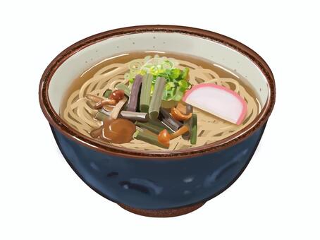 山菜蕎麦（３） そば,山菜,食べ物,和食,日本食,蕎麦,ねぎ,単品,器,手描きのイラスト素材
