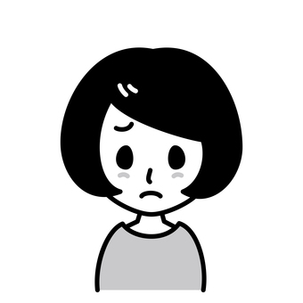 若い女性　困り顔　白黒 女性,困り顔,白黒,主婦,不満,顔,若者,20代,30代,40代のイラスト素材
