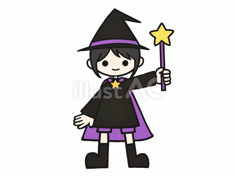 ハロウィン　杖魔法使いマント付き　色付き マント,ハロウィン,人物のイラスト素材