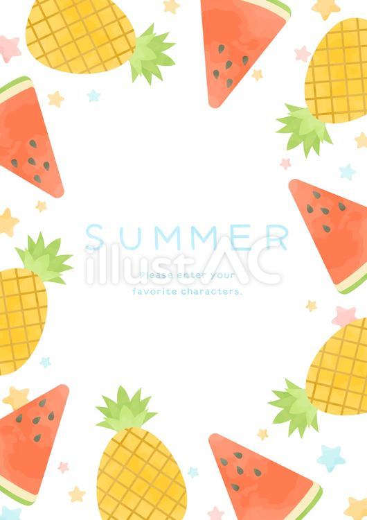 夏のフルーツのトロピカルフレーム 夏,フルーツ,食べ物のイラスト素材