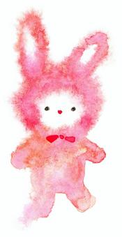 Pink rabbit fluffy watercolor bleeding hand-painted, rabbit, plush doll, pink, JPG