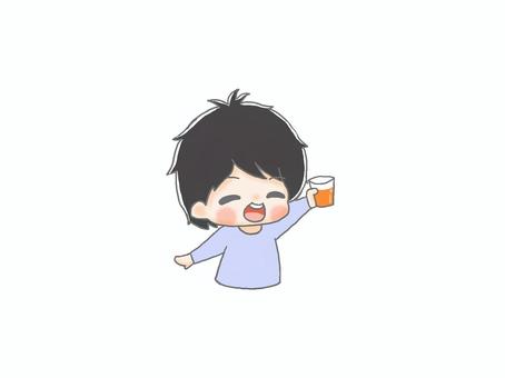 乾杯２ 手描き,男の子,黒髪,乾杯,ジュース,飲み物,コップ,笑顔,パーティ,お祝いのイラスト素材