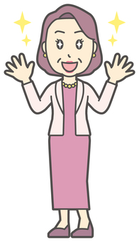  お金持ちマダム-054-全身 嬉しい,おばさん,中年,女性,富裕層,マダム,裕福,お金持ち,ミセス,おばちゃんのイラスト素材