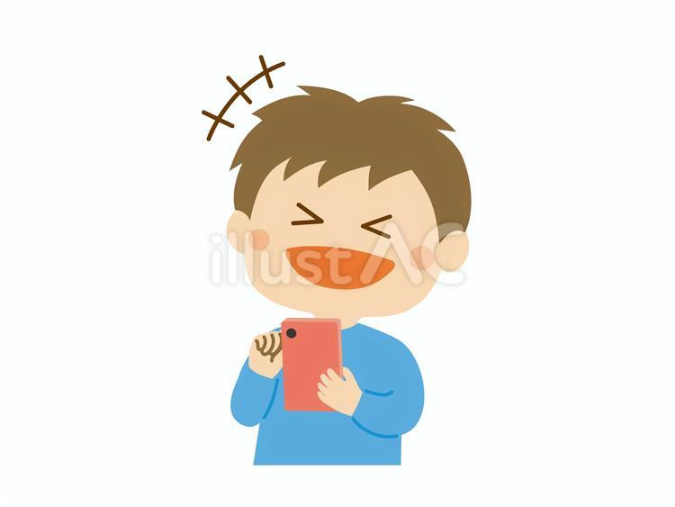 スマホを操作するこども9_爆笑 スマホ,こども,笑うのイラスト素材