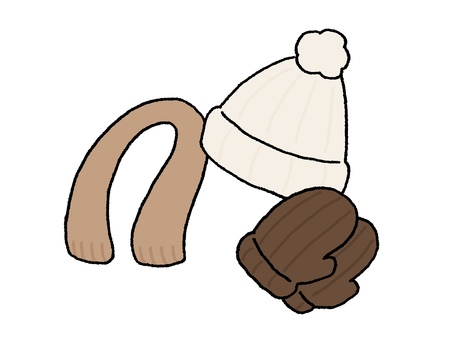 ナチュラルな色のマフラー ニット帽 手袋 マフラー,ニット帽,手袋,冬,冬支度,防寒,ファッション,冬服,小物,暖かいのイラスト素材