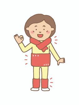 温活している女性 温活,女性,首,お腹,足首,マフラー,腹巻き,レッグウォーマー,バッチリ,okのイラスト素材