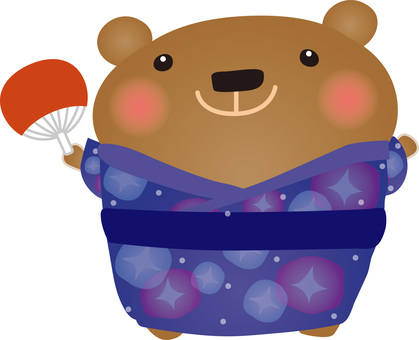 Illustration, bear, yukata, festival, 