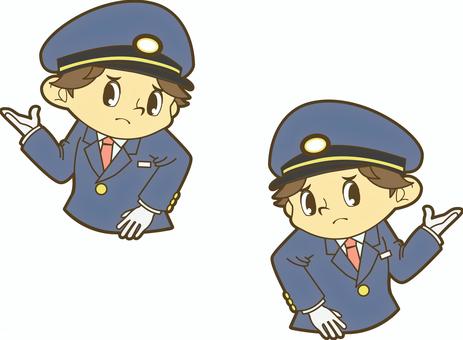 困った顔の鉄道員 駅員,車掌,運転士,運転手,鉄道員,乗務員,鉄道,新幹線,路面電車,地下鉄のイラスト素材