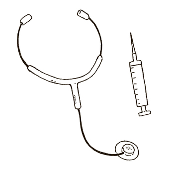 手描きの聴診器と注射器　線画 聴診器,医者,病気,手描き,シンプル,可愛い,注射器のイラスト素材