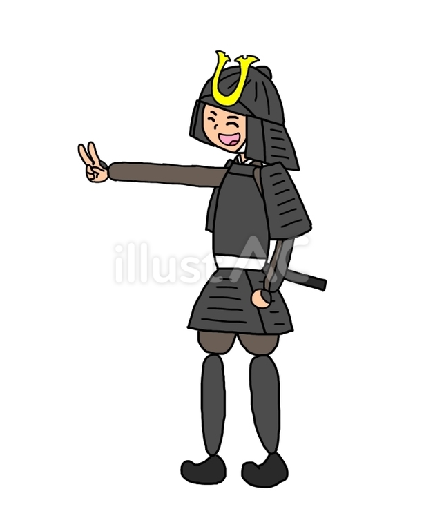 ピースサインの侍大将 武将,武士,侍のイラスト素材