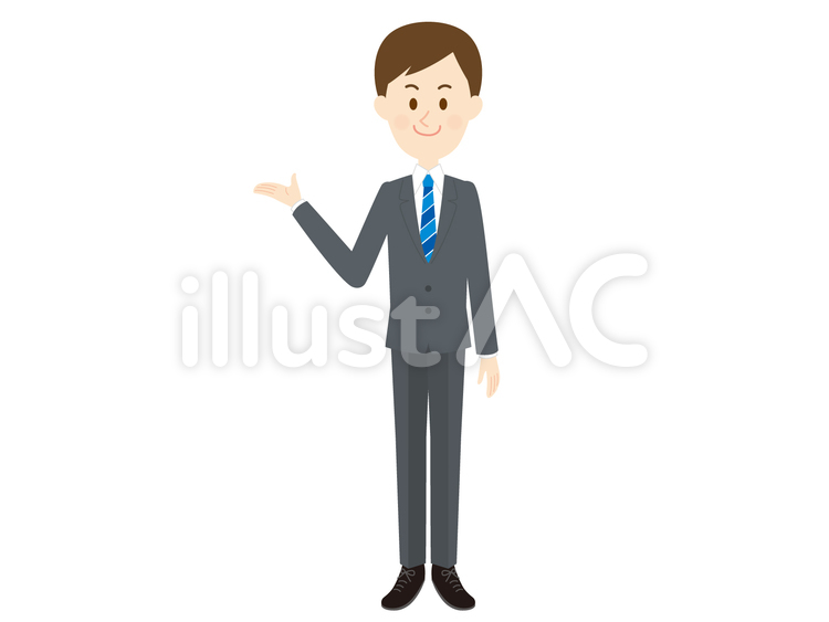 仕事で紹介をするビジネスマン全身イラスト 男性,紹介,案内のイラスト素材