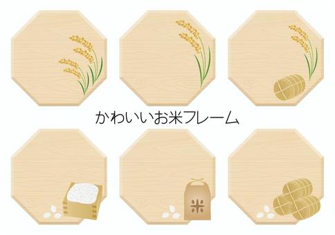 かわいいお米フレーム-3 秋,米,フレーム,食べ物,稲穂,新米,米粒,米俵,升,米袋のイラスト素材