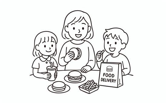 A family eating food delivered by food delivery service, JPG and PNG A family eating food delivered by food delivery service, food delivery, delivery, meal, JPG and PNG