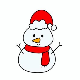 クリスマス 帽子をかぶった雪だるま クリスマス,雪だるま,帽子,マフラー,冬,手書き,かわいいのイラスト素材