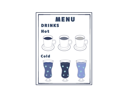 カフェメニュー(ドリンク) カフェ,メニュー,コーヒー,紅茶,アイスコーヒー,アイスティー,ドーナツ,ランチ,ドリンク,コーヒーショップのイラスト素材