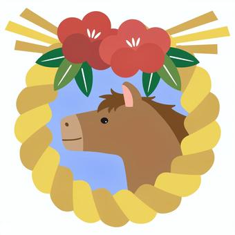 午年の年賀状素材、しめ飾りと馬01