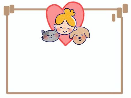 犬猫大好きフレーム 犬,猫,保護犬,保護猫,女性,ハート,大好き,譲渡会,家族,里親のイラスト素材