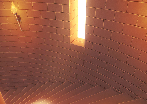 螺旋階段風(下り)背景イラスト06 螺旋階段風(下り)背景イラスト06 階段,下り,ダンジョン,迷宮,レンガ,背景,風景,ファンタジー,螺旋,リアルのイラスト素材