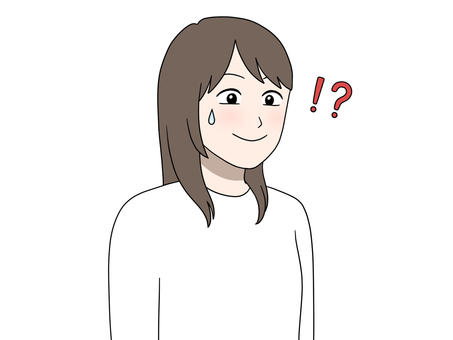 笑顔で固まる女性 女性,白,セミロング,冷や汗,違和感のイラスト素材