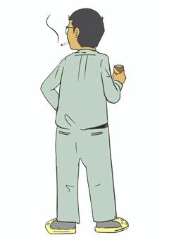 一服する作業員 タバコ,たばこ,煙草,一服,一息,缶コーヒー,休憩,作業員,男性,働く人のイラスト素材