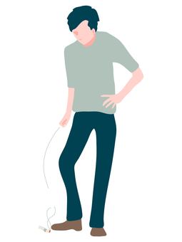 タバコのポイ捨てをする男性 タバコ,ポイ捨て,喫煙,人物,下半身,吸い殻,煙,火,歩きタバコ,ゴミのイラスト素材