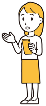 スマホを持って喋っている若い女性 話す,女性,女の子,人,ロングヘア,若い,無表情,見る,落ち着く,スマホのイラスト素材