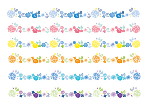 花のラインセット 北欧,花,模様,葉,かわいい,ポップ,ガーリー,ナチュラル,植物,ふんわりのイラスト素材