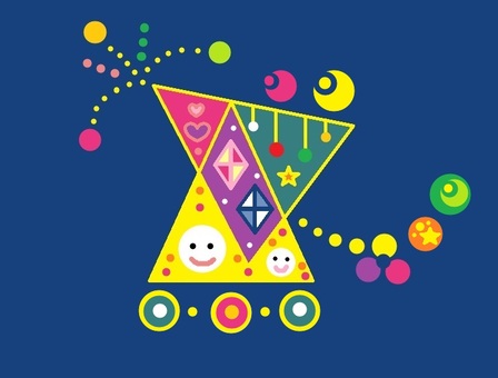 カラフル☆トレイン カラフル,乗り物,カー,トレイン,列車,花火,月,楽しい,弾ける,顏のイラスト素材