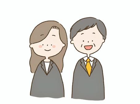 スーツ姿の女の人とおじさん 仕事,ビジネス,事務,事務員,新入社員,スーツ,社員,働く,親子,女性のイラスト素材