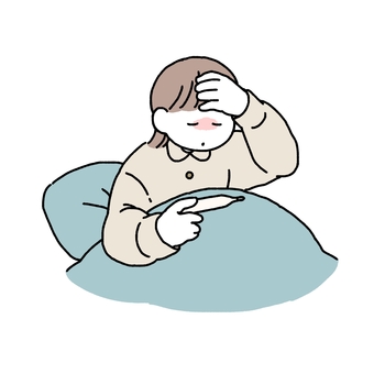 お熱 風邪,体調不良,発熱,体温計,寝込む,熱,高熱,人物,辛い,具合悪いのイラスト素材