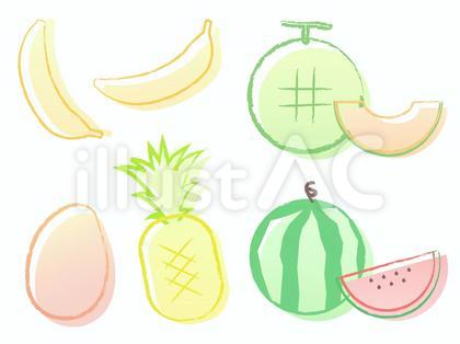 夏の果物 手書き風 イラスト セット