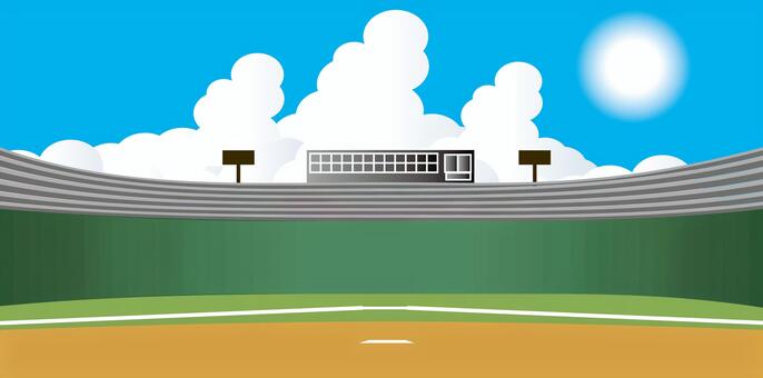夏の野球場　 野球場,夏,入道雲,高校野球,グラウンド,観客席,球技,スポーツ,設備,イメージのイラスト素材