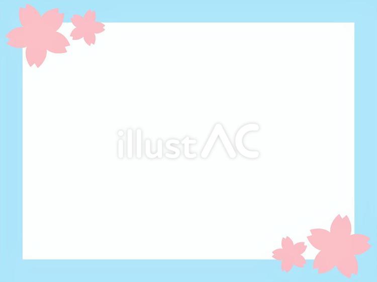 桜のかわいいワンポイントフレーム＿水色 フレーム,枠,線のイラスト素材