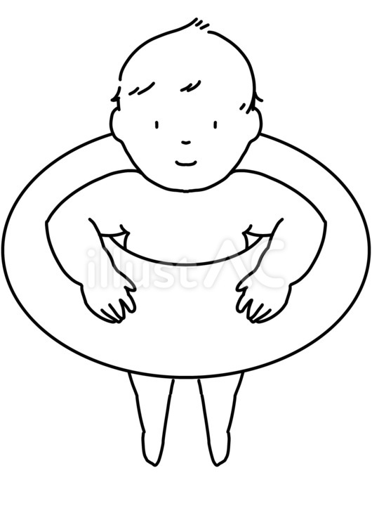 浮き輪を使う子供の正面　線画 浮き輪,子供,正面のイラスト素材