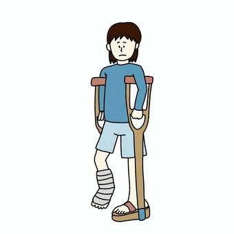 足を骨折した女性 女性,人物,シンプル,骨折,包帯,怪我,松葉杖,曇り顔のイラスト素材
