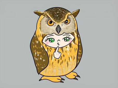 フクロウさん 子ども,着ぐるみ,迷う,フクロウ,茶色,動物,鳥のイラスト素材