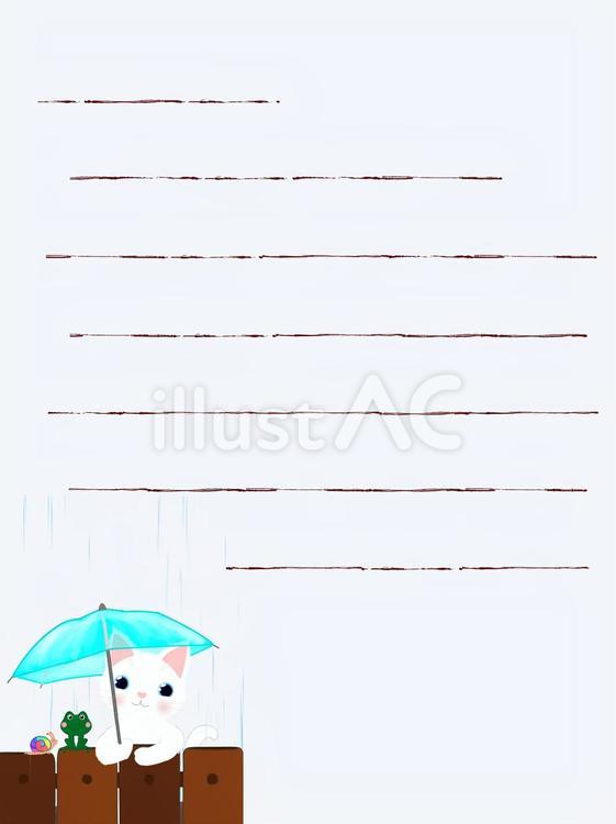 雨の日の便せん1 猫,白猫,短毛のイラスト素材