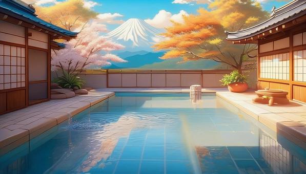 Hot Spring Background, JPG Hot Spring Background, hot spring, background, fuji mountain, JPG
