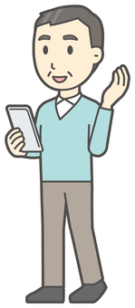 ニット中年男性-231-全身  ニット中年男性-231-全身 スマホ,おじさん,男性,中年,お父さん,パパ,シニア,ミドルエイジ,人物,かわいいのイラスト素材